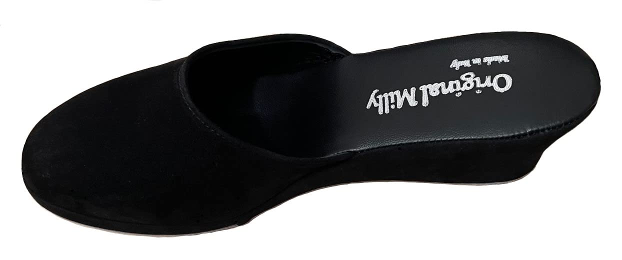 Milly 9001 Ciabatte da Camera per Donna Pantofole per casa con Zeppa 5 cm, Classiche Eleganti, Artigianali Made in Italy, in Pelle Scamosciata (nero, numeric_39)