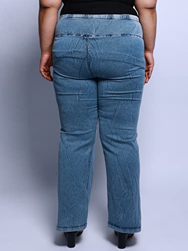 Image of AMYDUS Plus Size Women Flared Jeans | to Fit Waist 36 to 54 Inches | High-Waist | Stretchable | 2 Pockets | Tummy Tucker Denims for Ladies - L to 9 XL
