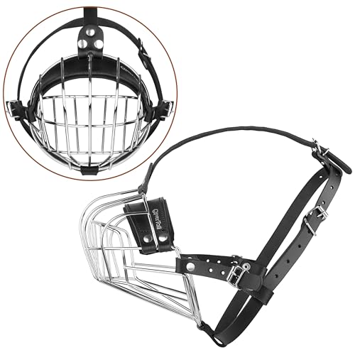 CleverTail Metall-Maulkorb für große Hunde – Körbchen-Maulkorb mit verstellbaren Lederriemen – Käfig-Maulkorb zum Verhindern von Beißen für Hunde mit kurzer Schnauze, Boxer, Bulldogge