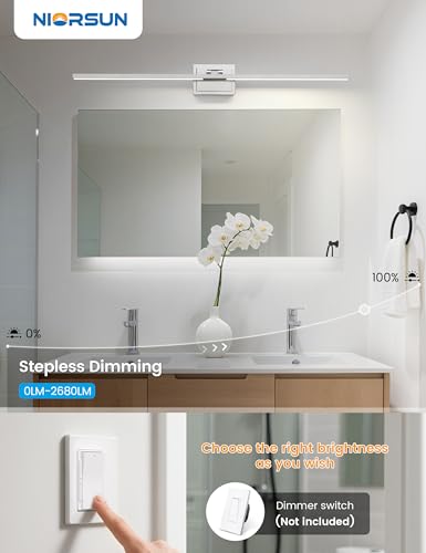 Image of NIORSUN 46.5 Inch Modern Bathroom Light Fixture, 40W 5CCT Dimmable LED Chrome Bathroom Vanity Lights Over Mirror, Vanity Lights for Bathrooms Restroom Mirror