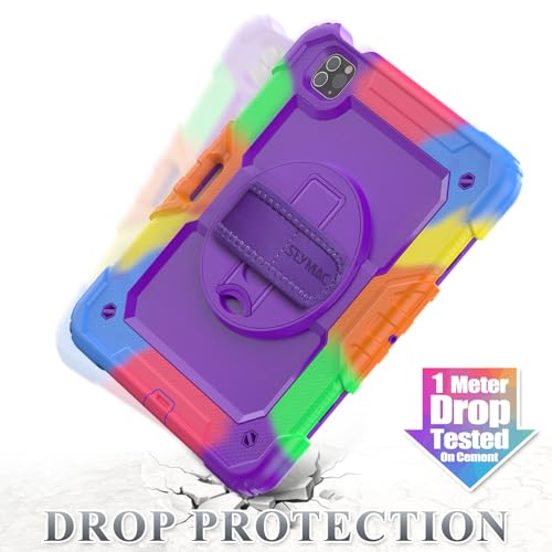 Image of SEYMAC stock Case for iPad Mini 6 8.3'' 2021 with Screen Protector Pencil Holder [360 Rotating Hand Strap] &Stand, Drop-Proof Case for iPad Mini 6th Generation 8.3 inch, Purple+Colorful