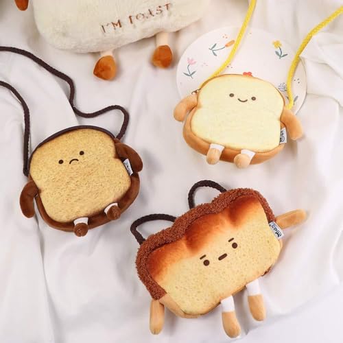 Toast Shoulder Bag Toast Coin Purse Cute Small Crossbody Handbag with Strap, Plush Bread Toast Bag Novelty Keychain Purse3