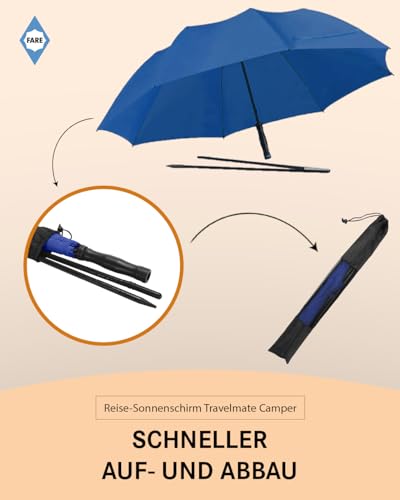 FARE Reise-Sonnenschirm Travelmate Camper – Leicht & Kompakt, UV-Schutz UPF50+, Ideal für Reisen, Strand, Outdoor & Camping - Als Regenschirm nutzbar