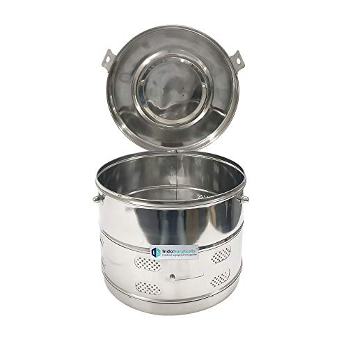 Image of IS IndoSurgicals Stainless Steel Dressing Drum, Super Deluxe Quality Seamless, Diameter X Height (11 inchX9 inch)