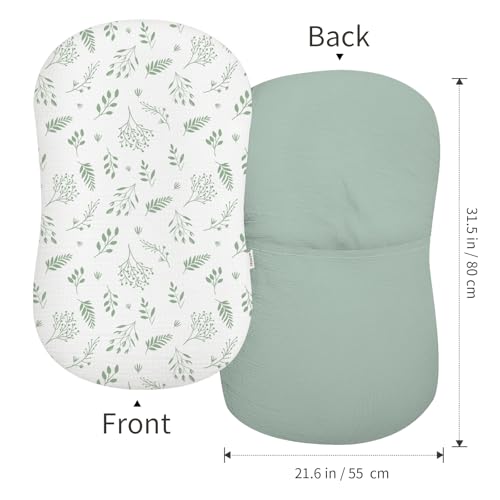 Image of Muslin Baby Lounger Cover 2 Pack, Soft Breathable Newborn Lounger Pillow Cover for Boys Girls Infant (Leaf C & Sage)
