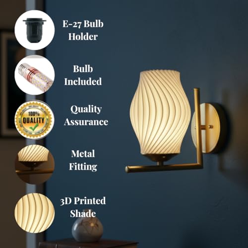 Image of Wall Lamp for Living Room | Wall Light Bedroom, Wall Decor with 7-INCH Unbreakable Polycarbonate Lampshade and Metal Fitting(with Bulb) (Spiral L)