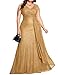 meilun Gold Short Sleeve Sequin Dress for Women Formal Evening Gowns Sparkly V Neck 1920s Long Dress for Wedding Guest,L