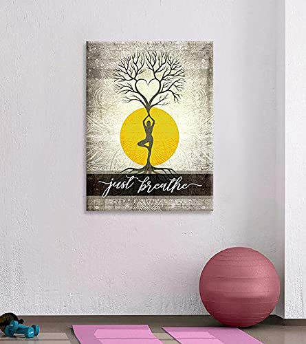 Yelacecca Tin Sign A24363 Just Breathe Yoga Anniversary Birthday Christmas Home Decor Poster For Home Cafe Bar Garage Metal Sign 8X12 Inches