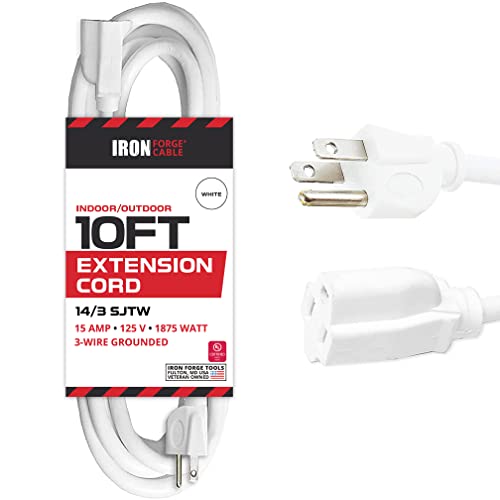 10 Foot Outdoor Extension Cord - 14/3 Sjtw Heavy Duty White Cable With 3 Prong Grounded Plug For Safety - Great For Garden And Major Appliances #TOP27