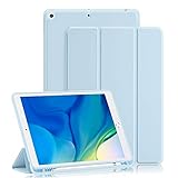 GHINL iPad 9th/8th/7th Generation case (2021/2020/2019) iPad 10.2-Inch Case with Pencil Holder [Sleep/Wake] Slim Soft TPU Back Smart Magnetic Stand Protective Cover Cases (Sky Blue)