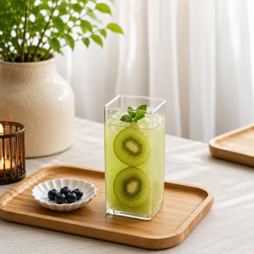 Image of PrimeWorld Square Highball Drinking Glasses Set of 6 (300ml) | Thin Glass Tumblers for Water, Wine, Cocktails, Coffee & Milk | Lead-Free, Dishwasher Safe Bar Glassware