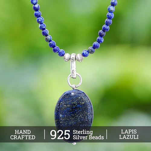 NOVICA Artisan Handcrafted Lapis Lazuli Pendant Necklace | Handmade Crystal Pendant Necklace | Adjustable .925 Sterling Silver Necklace | Artisan Necklace Pendant | Blue Lady Themed Necklace Thailand4