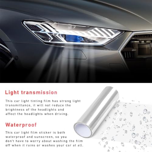 Image of KOMAS 12 inch X 48 inch Tint Vinyl Film Sticker Sheet Roll for Car Headlight, Tail Lights, Fog Lights with Squeegee + Cutter (Glossy Clear)
