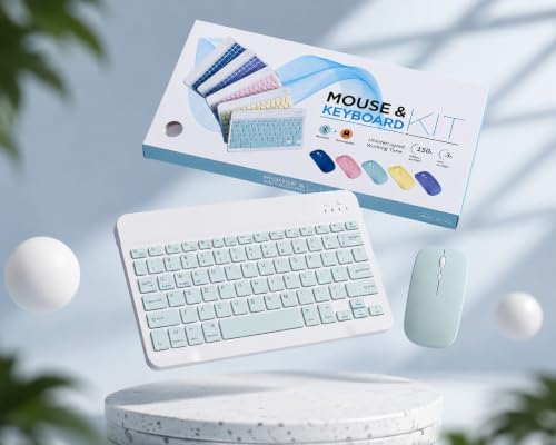 Image of Wireless Bluetooth Keyboard and Mouse Combo, Rechargeable Slim Multi-Device Keyboard with Bluetooth, Mouse with Bluetooth & 2.4G USB Receiver. (Mint Green)