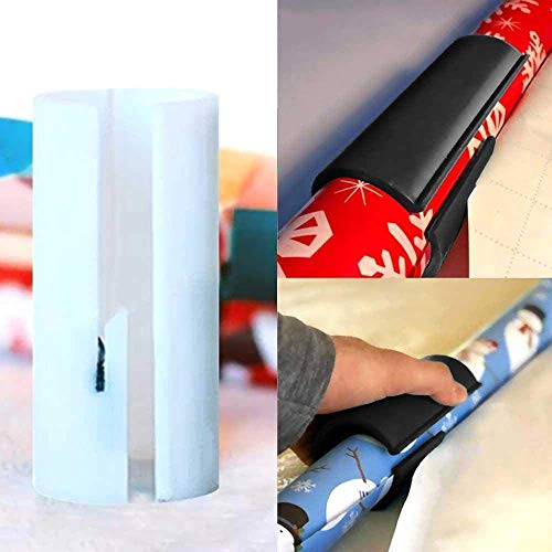 Christmas Wrapping Paper Cutter Tool Tube, Kraft Craft Paper Roll Sliding Line Cut Trimmer for Xmas Gift,Storage Holder & Dispenser W/Embedded Blade,Round Lip to Safer & Easier Cut(3Pack)