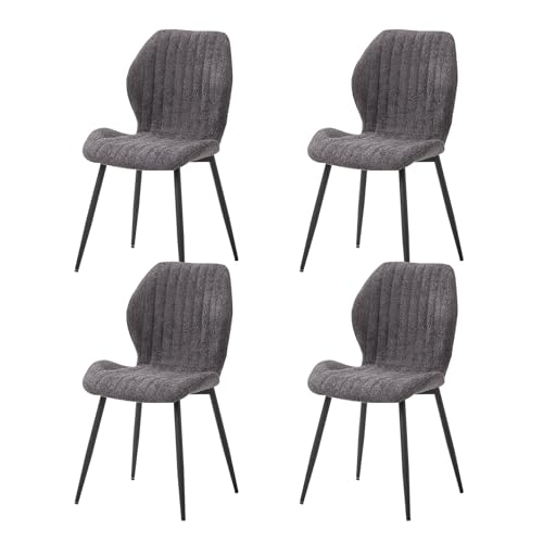 GrandCA HOME Lot de 4 Chaises de Salle à Manger Rembourrées, Chaises de Cuisine Nordiques, Chaises Rembourrées avec Pieds en Métal, Coussin en Tissu,Noir