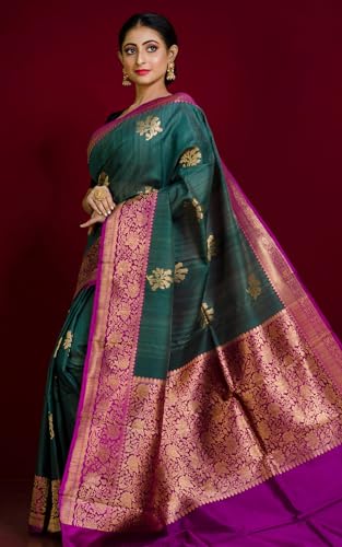 Bengal looms India Weaves of Elegance magenta banarasi silk saree in tussar silk – image 3