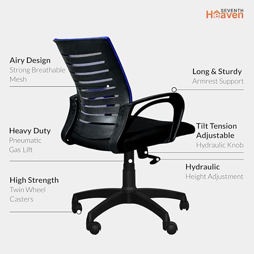Image of Seventh Heaven Bolt Mid Back Revolving Office Chair for Work from Home, Study, and Computer Use | Heavy Duty Base | Ergonomic Mesh Design | Durable & Comfortable Seating (Blue Mesh)