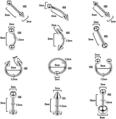 Jconly Piercing Kit - 84Pcs Professional Body Piercing Kit for All Piercings with 14G,16G Piercing Needles Piercing Clamps Belly Ring Tongue Tragus Nipple Nose Body Piercing Kit