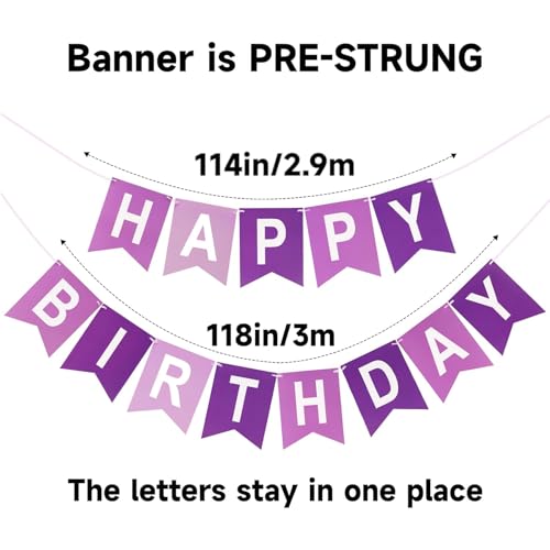 Image of Happy Birthday Banner Party Banner NO DIY Birthday Sign Purple and White