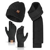 Honnesserry Winter Hats Scarf for Men with Touchscreen Gloves Men's Scaves and Beanie Hat Themal Glove Set for Men Women