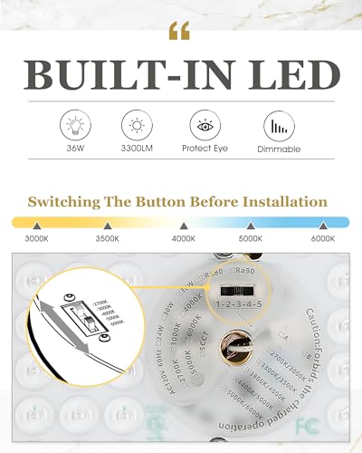 Image of 16 inch Gold LED Flush Mount Ceiling Light, 36W, 5CCT | 3300LM, 3000K /3500K /4000K /5000K /6000K, Close to Ceiling Light Fixtures for Bedroom Kitchen, Milk Glass, AD-22008-L16-GD