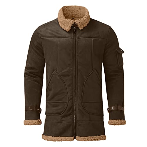 KKvoPiQ Jassen heren aanbiedingen heren plus size winterjas reverskraag lange mouwen gewatteerde leren jas vintage verdikte mantel schapenvacht jas heren print - Image 4