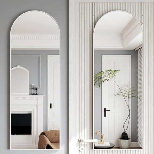 JAWGLOW 50"x 16" Door Mirror, Arched Full Length Hanging Mirror, White