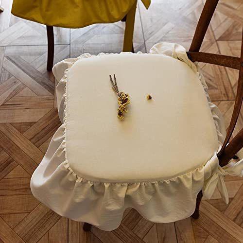 1枚/2枚セット 椅子用 座布団 クッション ひも付き フリル付き 低反発 椅子用 滑り止め付き 椅子 床 畳 ダイニングチェア テーブルシートクッション 食卓椅子の座布団 ホワイト 事務椅子クッション チェアパッド 四季通用 洗える (43*45cm*1