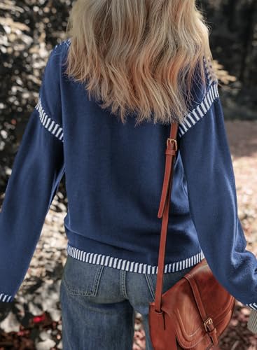 Image of Dokotoo Sweaters for Women Fashion Solid Crewneck Loose Fit Long Sleeve Contrast Cable Knit Pullover Sweater Jumper Tops