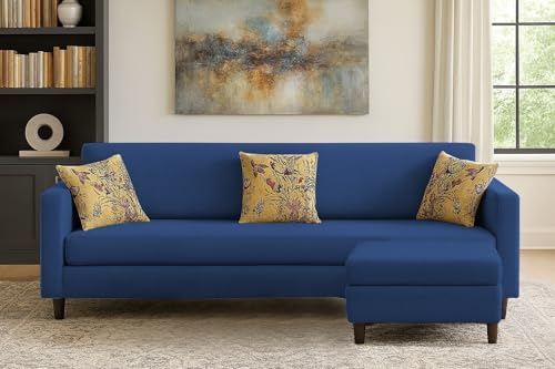 Image of Casaliving Premium Lifestyle Fabric 5 Seater L Shape Sofa Set 4 Seater Modern Sofa Set & Ottoman for Living Room (Blue Color)