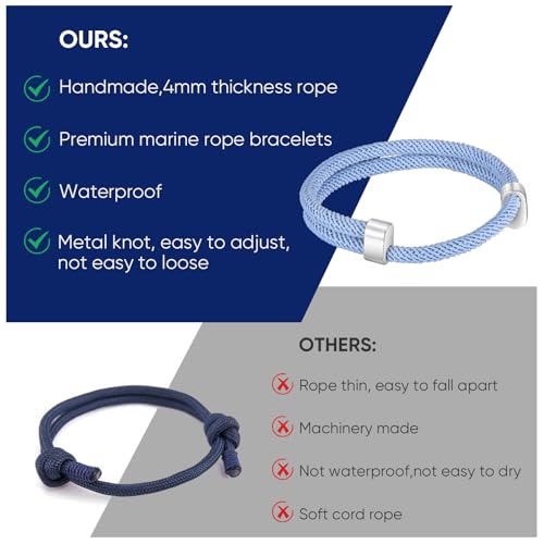 TempBeau Nautical Braided Rope Bracelets Set for Women - 6 Pcs Adjustable Braided Cord Bracelet, Handmade Navy Marine String Bracelet with Metal Knot, Womens Braided Bracelets Jewelry Gifts - image 8