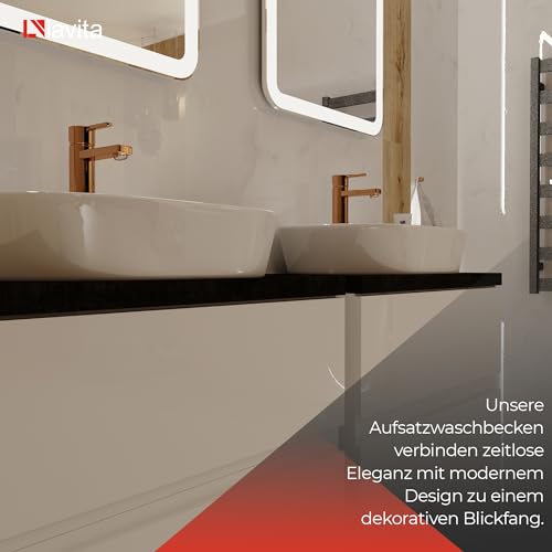 LAVITA Aufsatzwaschtisch Pereya Aufsatzwaschbecken Rechteckig Waschbecken ohne Überlauf und mit Hahnloch Aus hochwertigem Porzellan Waschtisch modernes Badkeramik Waschplatz 50,5x38,5x12 cm Weiß Glanz – Bild 8