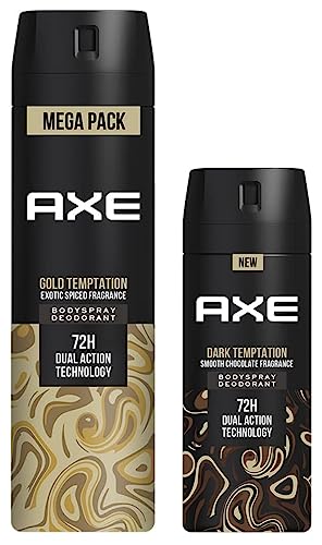 Axe Gold Temptation Long Lasting Deodorant Bodyspray For Men, 215ml & Axe Dark Temptation Long Lasting Deodorant Bodyspray For Men, 150ml