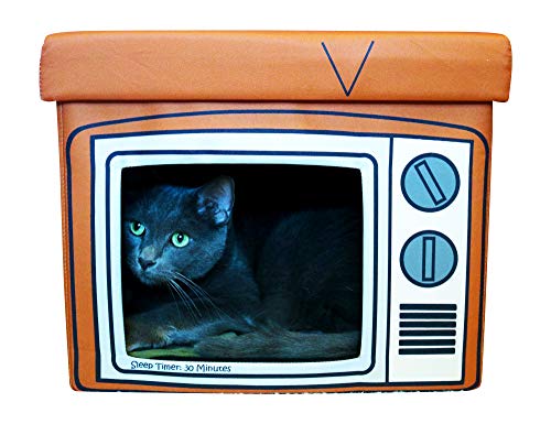 Feline Ruff TV Cat House. A Sturdy Wood Cat Nap Ottoman and Indoor