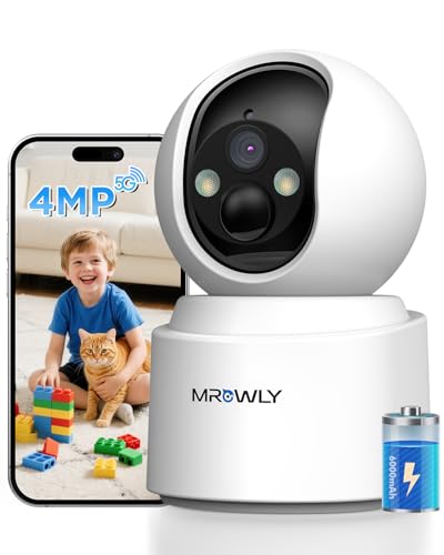 Mrowly 2.5K(4MP) Camera Surveillance WiFi Interieur sans Fil, 360° Caméra Interieur Batterie 6000mAh, 2.4G/5GHz, Vision Nocturne, Détecteur PIR, Audio...