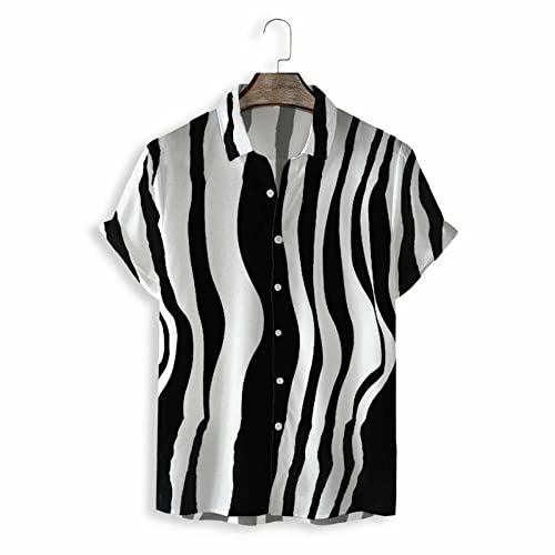 Chemise hawaïenne homme motif zèbre noir et blanc pour plage et vacances d'été