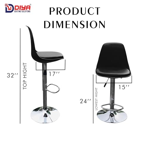 Image of DIYA Seating Solutions 360 Revolving Adjustable Height Bar Stool Chair with Chrome Metal Base | 1 Year Warranty | Leatherette Upholstery | Durable Stool for Kitchen, Cafeteria- Grey (Pack of 4)