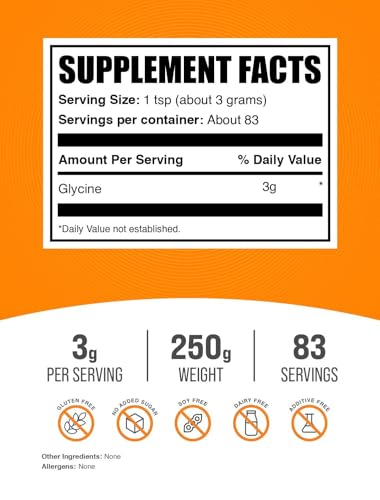 Image of BulkSupplements.com Glycine Powder - Glycine Supplements, Amino Acid Supplement - Unflavored & Gluten Free, 3g per Serving, 250g (8.8 oz) (Pack of 1)
