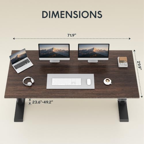 Image of FLEXISPOT E6 Pro Large 72 inch x 30 inch Organic Modern Bamboo Standing Desk, Electric Dual Motor 3-Stage Height Adjustable Desk with Oval Legs, Heavy Duty 330lbs, Walnut Bamboo Desktop, Black Frame
