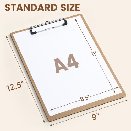 HappyHapi 16 Pack Clipboard, 8.5x11 Clip Board Bulk, Wooden Clipboard