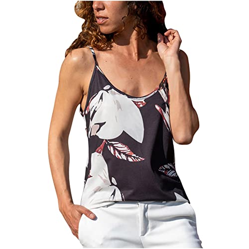 Hatoys Womens Tops Strappy Floral Tank Tops Scoop Neck Pullover Oversized Textured Loose Sleeveless T Shirt Longline Camis