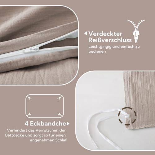 SOULFUL Musselin Bettwäsche 135x200 Baumwolle, ÖKO-TEX, Champagnerrosa – Ansicht 4