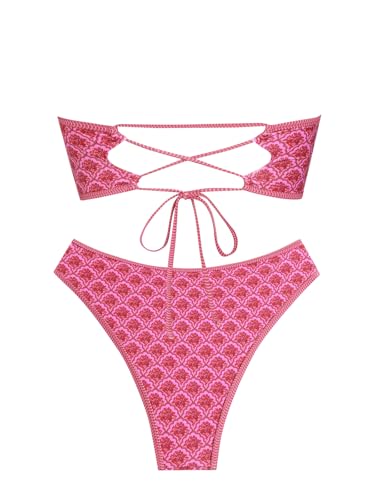 Image of ZAFUL Women's High Cut Bandeau Bikini Set Strapless Solid Color 2 Pieces Bathing Suit Swimsuit