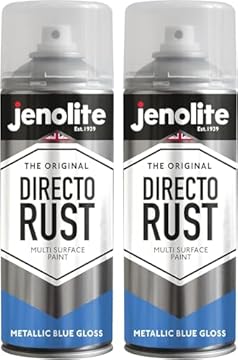 JENOLITE Directorust Metallic Gloss Spray Paint | BLUE | 2x400ml | Multi-Surface Blue Spray Paint for Metal, Wood, Plastic | All-In-OnePrimer, Undercoat and Topcoat | Interior & Exterior
