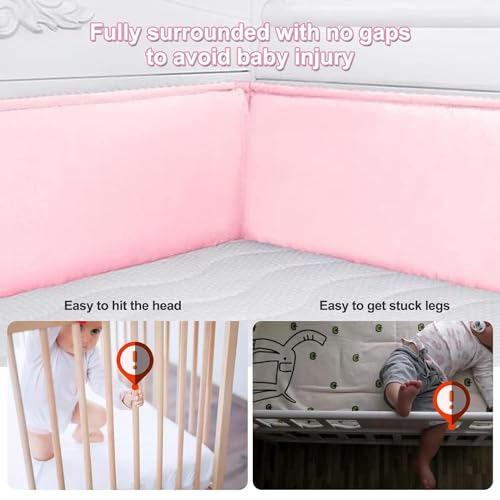 4 Pcs Crib_Bumpers Padded Soft Cotton, Crib_Liner Prevent Bumperless,Crib_Bedding Set for Boys and Girls, Anti_Bumper, Crib_Kids Protective Pad Sets (Pink)