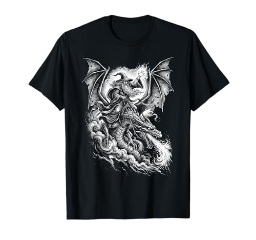 Vintage Wizard Riding Dragon 90s Graphic Medieval Fantasy T-Shirt