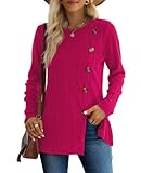 XIEERDUO Tunic Tops for Women Loose Fit Long Sleeve Fall Shirts Buttons Hot Pink L