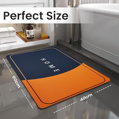 Image of MAXOSHINE PVC Bathroom Mats Anti Slip | Water Absorbent Bath Floor Mat | Quick Dry Anti Skid Bathroom Mats for Home | Door Mat for Wet Area 40x60 CM (Home - Orange)