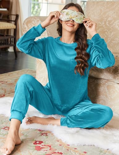 Ekouaer Womens Pajamas Sets Long Sleeve Soft Sleepwear 2 Piece Velvet Pjs Lounge Sets with Pockets